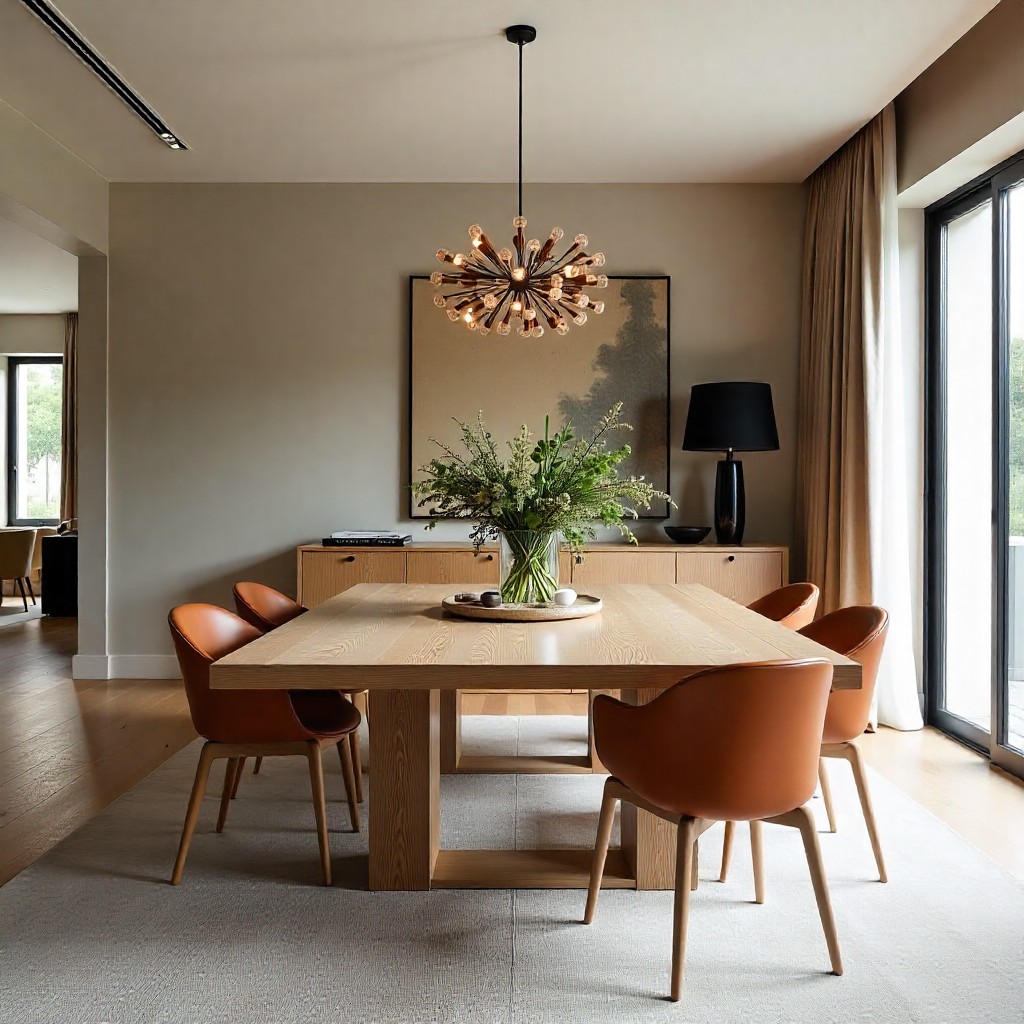 Elegant dining room with statement lighting